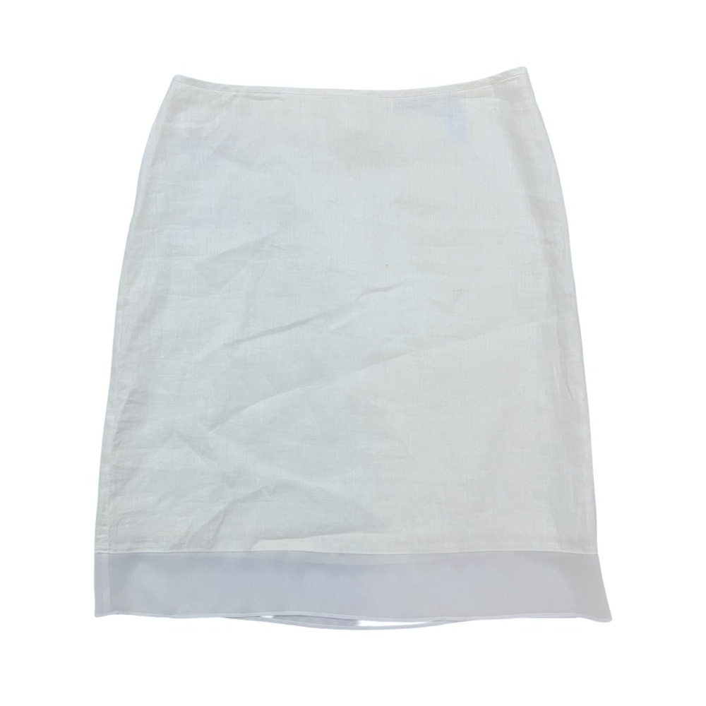 Mexx White Linen Pencil Skirt Knee-Length with Chiffon Hem Trim